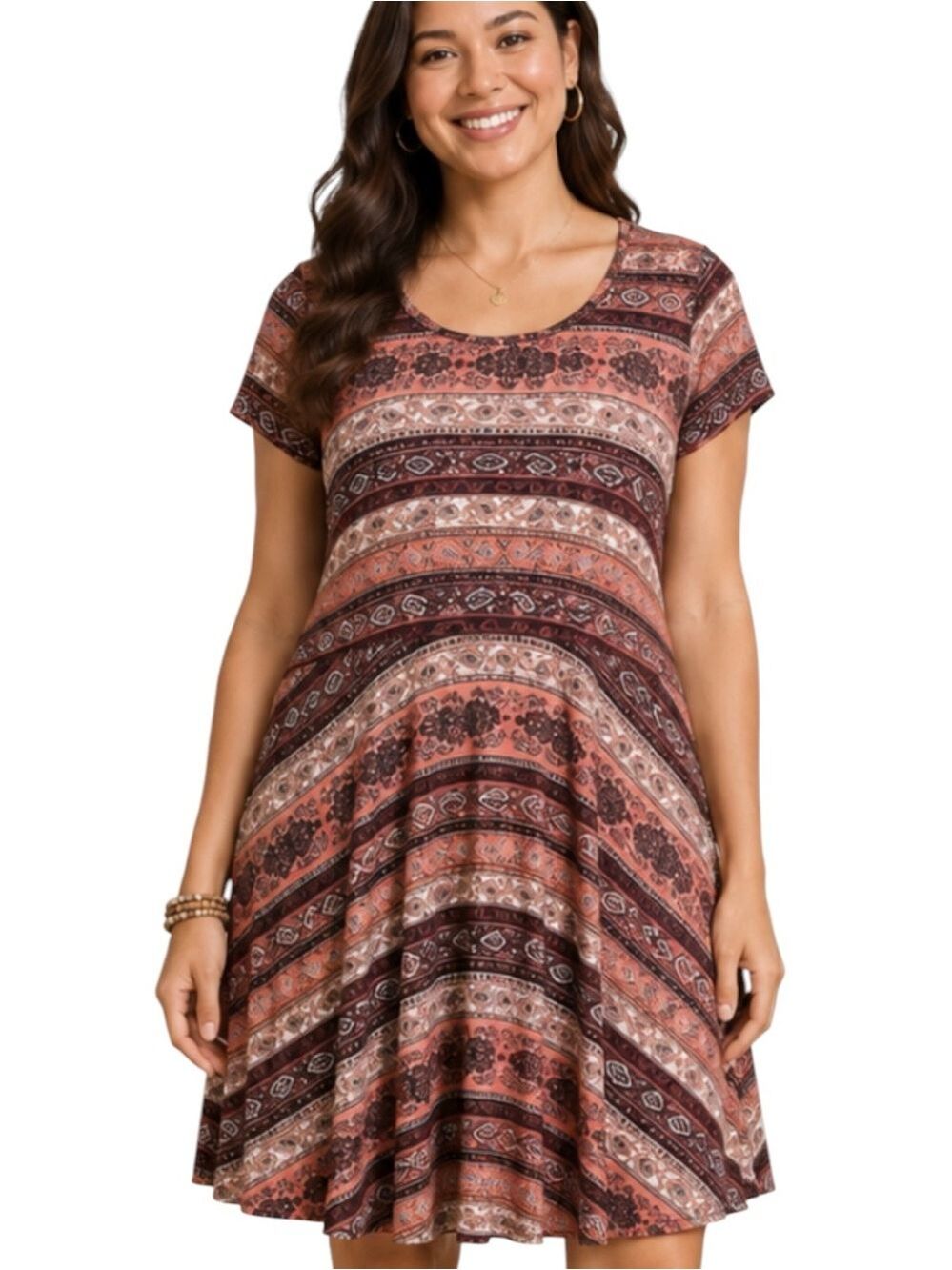 Bobbie Brooks Paisley Short Sleeve Stretch Dress 2X
